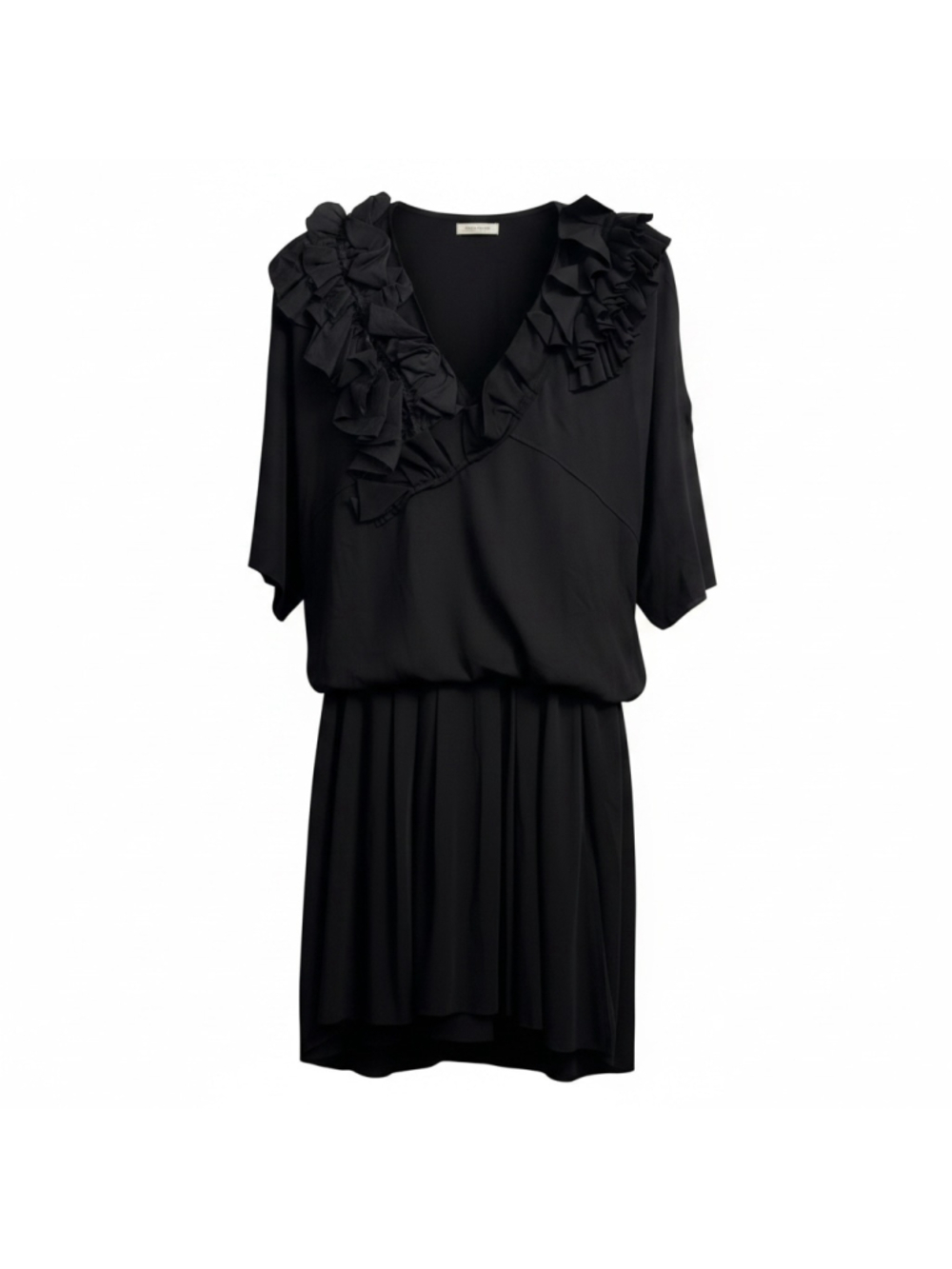 Nina Ricci Black Cotton and Silk Ruffle Drop Waist Dress Size 40 (Retails $800)